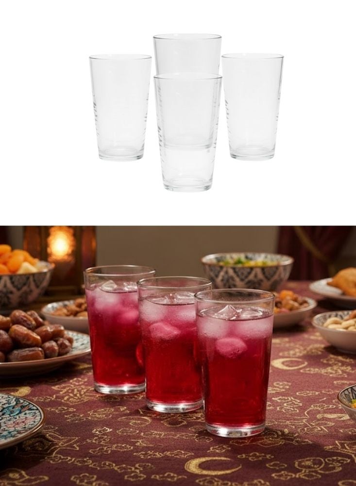 طقم أكواب زجاجية طويلة كلاسيكية مكوّن من أربع أكواب شفافة